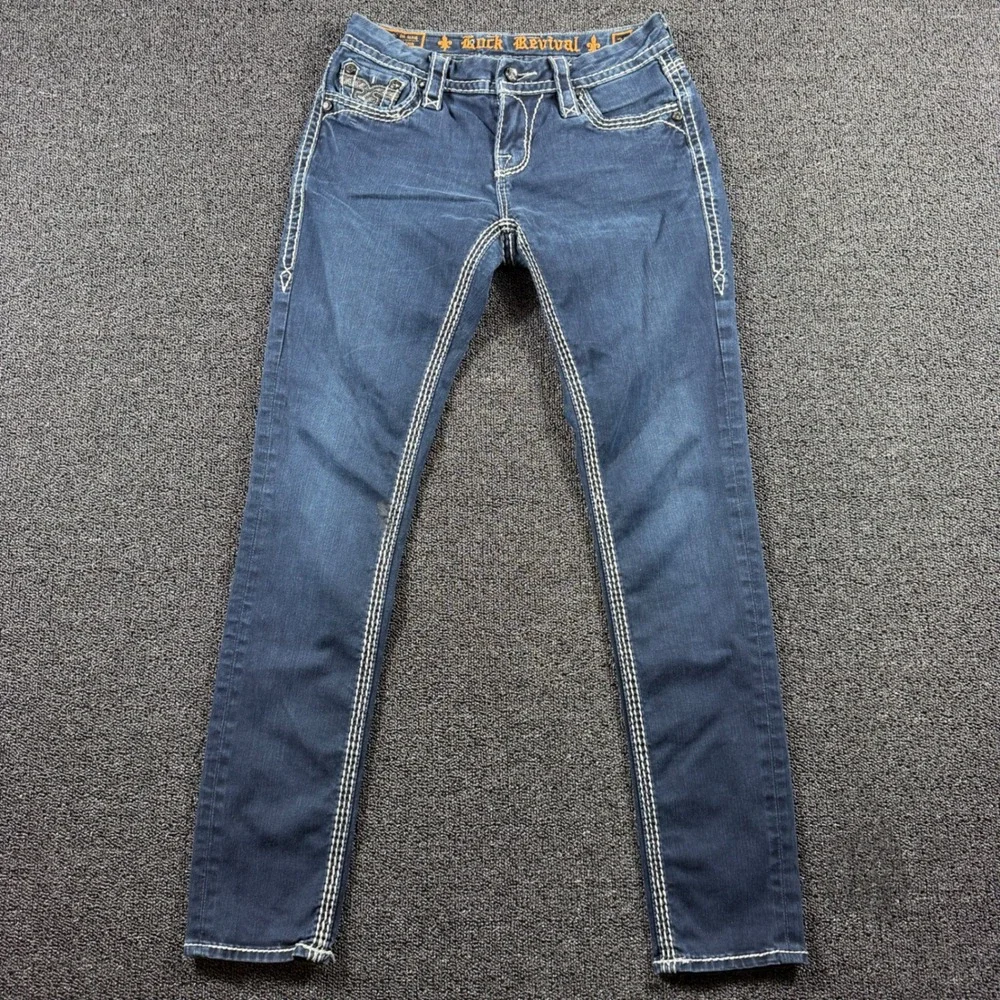 Rock‎ Revival Vivian Easy Skinny Jeans Women's 25 Blue Denim Embellished Pockets